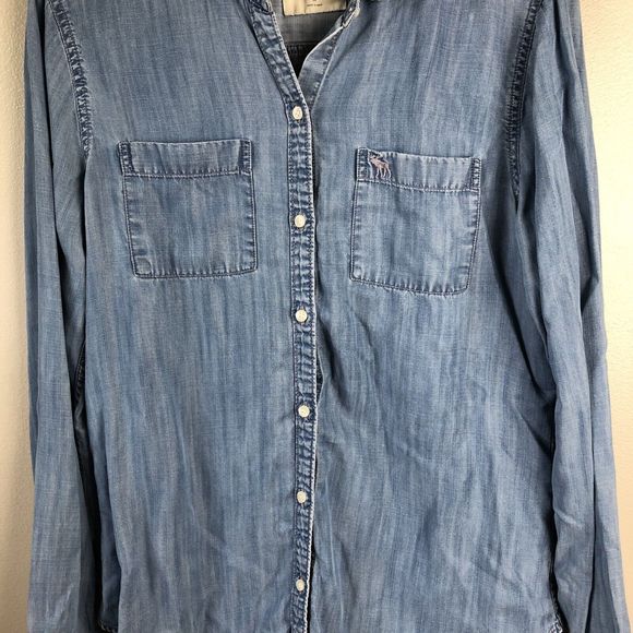 Abercrombie & Fitch Button Down Shirt Womens M Chambray Lyocell Jewel Collar - Picture 4 of 15